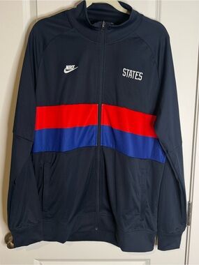Nike Navy Performance Jacket with Red & Royal Blue Stripes